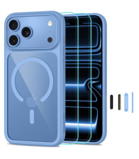 Šviesiai mėlynas / skaidrus dėklas + stikliukai Apple iPhone 17 Pro Max / 18 Pro Max telefonui "Tech-Protect MagOne Magsafe CC"
