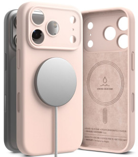 Rožinis / smėlio spalvos dėklas Apple iPhone 17 Pro / 18 Pro telefonui "Ringke Silicone Magnetic Magsafe"