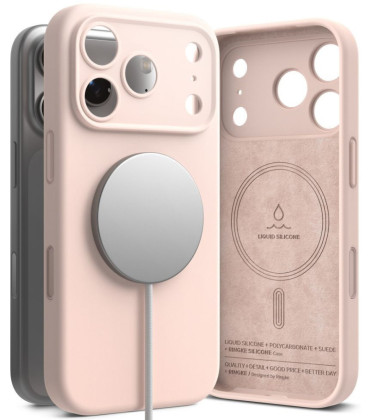 Rožinis / smėlio spalvos dėklas Apple iPhone 17 Pro Max / 18 Pro Max telefonui "Ringke Silicone Magnetic Magsafe"