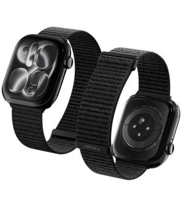 Juoda apyrankė Apple Watch 8 / 9 / 10 / 11 / SE / Ultra (44 / 45 / 46 / 49 mm) laikrodžiui "Spigen WBF01 Band"