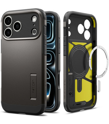 Pilkas (Gunmetal) dėklas Apple iPhone 17 Pro Max / 18 Pro Max telefonui "Spigen Tough Armor T Magsafe"