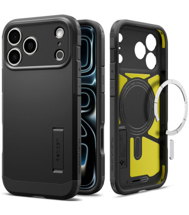 Juodas dėklas Apple iPhone 17 Pro Max / 18 Pro Max telefonui "Spigen Tough Armor T Magsafe"