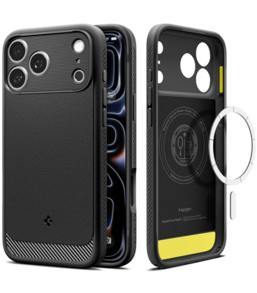 Juodas dėklas Apple iPhone 17 Pro Max / 18 Pro Max telefonui "Spigen Rugged Armor Magsafe"