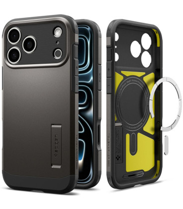Pilkas (Gunmetal) dėklas Apple iPhone 17 Pro / 18 Pro telefonui "Spigen Tough Armor T Magsafe"