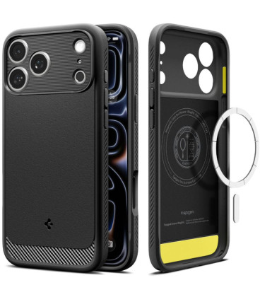 Juodas dėklas Apple iPhone 17 Pro / 18 Pro telefonui "Spigen Rugged Armor Magsafe"
