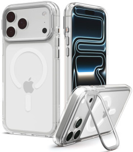 Skaidrus (sidabrinės spalvos) dėklas Apple iPhone 17 Pro / 18 Pro telefonui "Spigen Ultra Hybrid Optik S Magsafe"