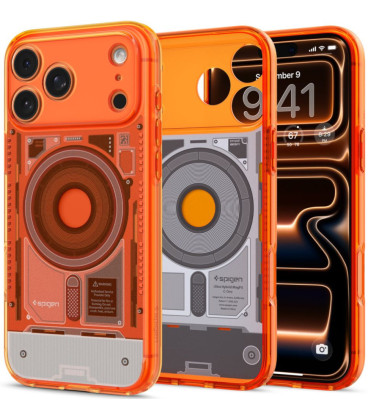 Oranžinis dėklas Apple iPhone 17 Pro / 18 Pro telefonui "Spigen Ultra Hybrid Magsafe C-One Tangerine"