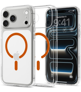 Skaidrus (oranžinis) dėklas Apple iPhone 17 Pro / 18 Pro telefonui "Spigen Ultra Hybrid Magsafe"