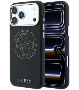 Juodas dėklas Apple iPhone 18 Pro Max telefonui "Guess PU Semi Wrap Perforated 4G Logo MagSafe Case"
