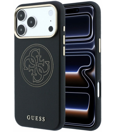 Juodas dėklas Apple iPhone 18 Pro Max telefonui "Guess PU Semi Wrap Perforated 4G Logo MagSafe Case"
