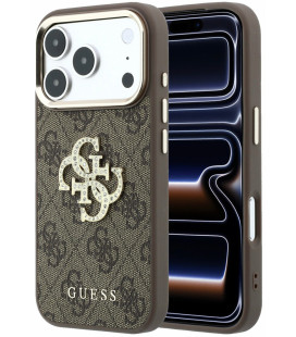 Rudas dėklas Apple iPhone 18 Pro Max telefonui "Guess PU 4G Strass Metal Logo Case"