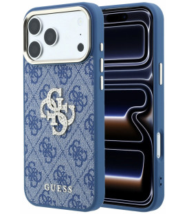 Mėlynas dėklas Apple iPhone 18 Pro Max telefonui "Guess PU 4G Strass Metal Logo Case"