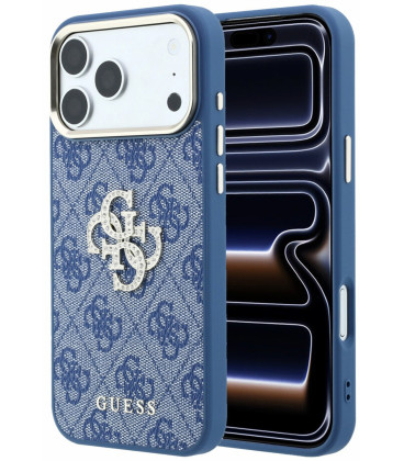 Mėlynas dėklas Apple iPhone 18 Pro Max telefonui "Guess PU 4G Strass Metal Logo Case"