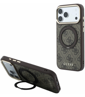 Rudas dėklas Apple iPhone 18 Pro Max telefonui "Guess PU 4G Ring Stand MagSafe Case"
