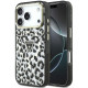 Juodas dėklas Apple iPhone 18 Pro Max telefonui "Guess IML Glitter Leopard Triangle Logo MagSafe Case"