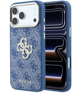 Mėlynas dėklas Apple iPhone 18 Pro telefonui "Guess PU 4G Strass Metal Logo Case"