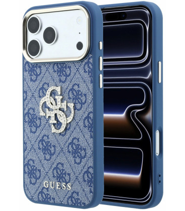 Mėlynas dėklas Apple iPhone 18 Pro telefonui "Guess PU 4G Strass Metal Logo Case"