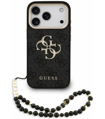 Juodas dėklas Apple iPhone 18 Pro telefonui "Guess PU 4G Metal Logo Strap Case"