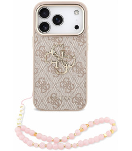 Rožinis dėklas Apple iPhone 18 Pro telefonui "Guess PU 4G Metal Logo Strap Case"