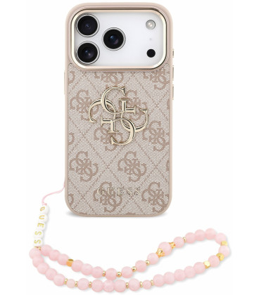 Rožinis dėklas Apple iPhone 18 Pro telefonui "Guess PU 4G Metal Logo Strap Case"