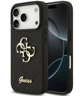 Juodas dėklas Apple iPhone 18 Pro telefonui "Guess PU Fixed Glitter 4G Metal Logo Case"