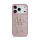 Rožinis dėklas Apple iPhone 18 Pro telefonui "Guess PU Fixed Glitter 4G Metal Logo Case"