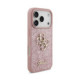 Rožinis dėklas Apple iPhone 18 Pro telefonui "Guess PU Fixed Glitter 4G Metal Logo Case"