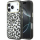 Juodas dėklas Apple iPhone 18 Pro telefonui "Guess IML Glitter Leopard Triangle Logo MagSafe Case"