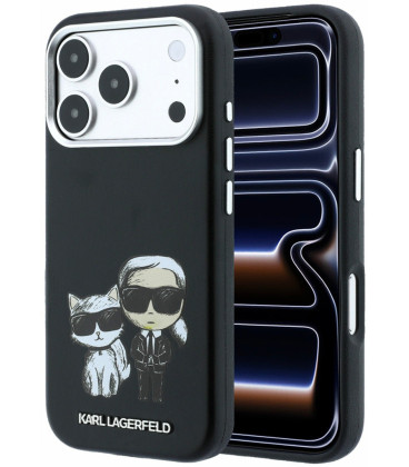 Juodas dėklas Apple iPhone 18 Pro Max telefonui "Karl Lagerfeld PU Semi Wrap Smooth Sketch Bodies Magsafe Case"