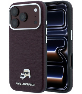 Raudonas dėklas Apple iPhone 18 Pro Max telefonui "Karl Lagerfeld PU Grained Semi Wrap K&CH Heads Magsafe Case"