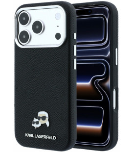 Juodas dėklas Apple iPhone 18 Pro Max telefonui "Karl Lagerfeld PU Grained Semi Wrap K&CH Heads Magsafe Case"