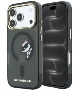 Juodas dėklas Apple iPhone 18 Pro Max telefonui "Karl Lagerfeld IML Choupette Peekaboo Magsafe Case"
