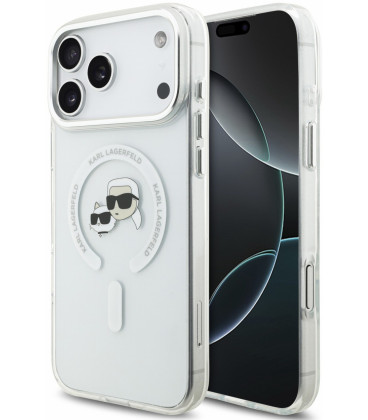 Skaidrus dėklas Apple iPhone 18 Pro Max telefonui "Karl Lagerfeld IML K&CH Heads Metal Frame MagSafe Case"