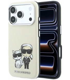 Smėlio spalvos dėklas Apple iPhone 18 Pro telefonui "Karl Lagerfeld PU Semi Wrap Smooth Sketch Bodies Magsafe Case"