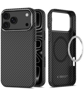 Juodas / sidabrinės spalvos dėklas Apple iPhone 17 Pro / 18 Pro telefonui "Tech-Protect ION Carbon Magsafe"