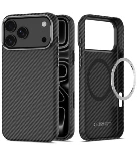 Juodas / sidabrinės spalvos dėklas Apple iPhone 17 Pro Max / 18 Pro Max telefonui "Tech-Protect ION Carbon Magsafe"