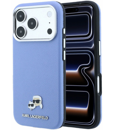 Mėlynas dėklas Apple iPhone 18 Pro telefonui "Karl Lagerfeld PU Grained Semi Wrap K&CH Heads Magsafe Case"