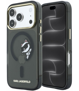 Juodas dėklas Apple iPhone 18 Pro telefonui "Karl Lagerfeld IML Choupette Peekaboo Magsafe Case"