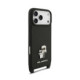 Juodas dėklas Apple iPhone 18 Pro telefonui "Karl Lagerfeld Saffiano Crossbody Strap Metal Karl and Choupette Case"