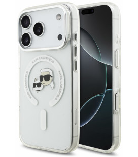 Skaidrus dėklas Apple iPhone 18 Pro telefonui "Karl Lagerfeld IML K&CH Heads Metal Frame MagSafe Case"