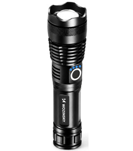 Juodas taktinis žibintuvėlis su reguliuojamu spinduliu "Wozinsky WLT-15W 15W 1500lm CREE IP65"