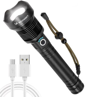 Juodas taktinis žibintuvėlis su reguliuojamu spinduliu "Wozinsky WLT-20W tactical flashlight 20 W 2000 lm CREE diodes IP65"