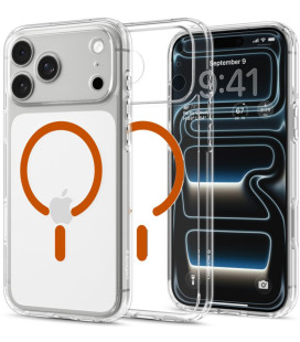 Skaidrus (oranžinis) dėklas Apple iPhone 17 Pro Max / 18 Pro Max telefonui "Spigen Ultra Hybrid Magsafe"