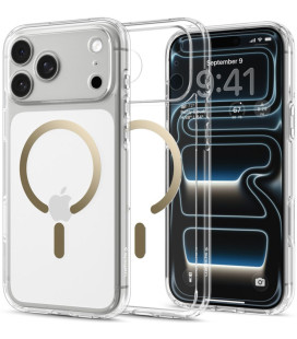 Skaidrus (auksinės spalvos) dėklas Apple iPhone 17 Pro / 18 Pro telefonui "Spigen Ultra Hybrid Magsafe"