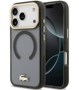 Juodas dėklas Apple iPhone 18 Pro telefonui "Lacoste PC/TPU Frosted Finish Gold Logo MagSafe Case"