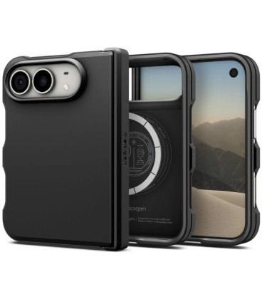 Juodas dėklas Apple iPhone Duo telefonui "Spigen Tough Armor Magsafe"