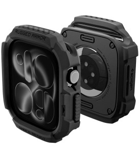 Matinis juodas dėklas Apple Watch 12 (42 mm) laikrodžiui "Spigen Rugged Armor"