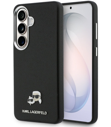 Juodas dėklas Samsung Galaxy S26 Plus telefonui "Karl Lagerfeld Grained PU Leather K&CH Heads Magnetic Case"