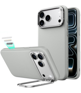 Pilkas dėklas Apple iPhone 17 Pro Max / 18 Pro Max telefonui "ESR Leather Kickstand Magsafe" 