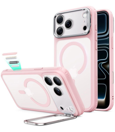 Matinis rožinis dėklas Apple iPhone 17 Pro / 18 Pro telefonui "ESR Classic Hybrid Kickstand Magsafe"